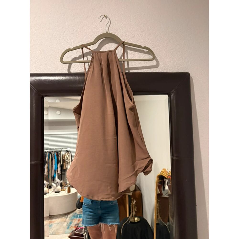 Boutique Brown Draped Tank Top Halter Flowy Sleeveless Blouse Size L - Picture 5 of 5